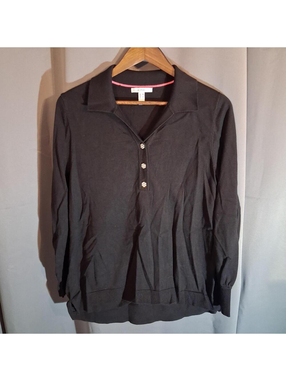Isaac Mizrahi Live! Black Long Sleeve Sweater with Decorative Buttons, Size M